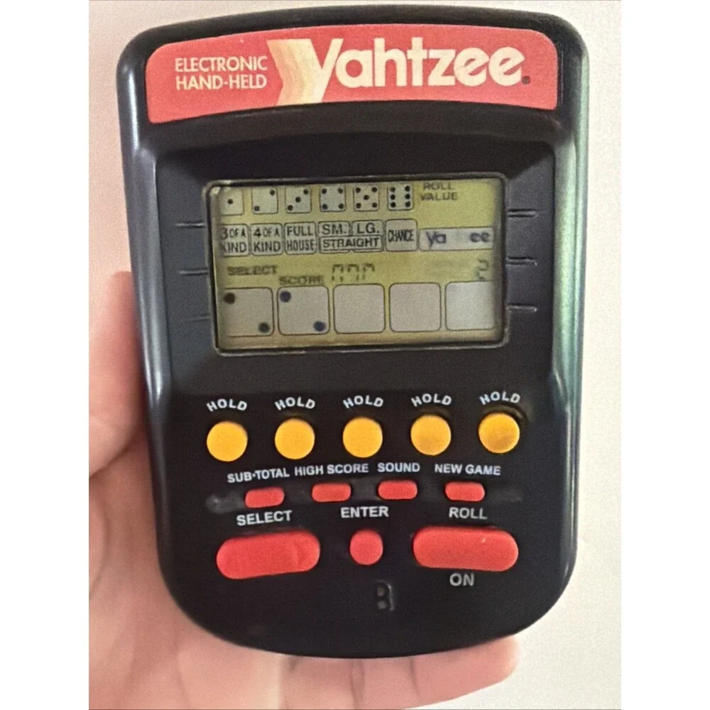 VTG Yahtzee Electronic Handheld Game lot hangman Poker Slingo Miltn Bradley READ